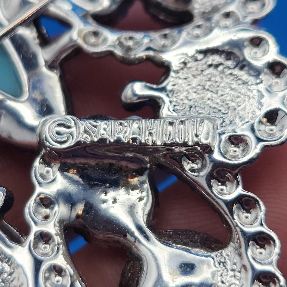 Vintage Sarah Coventry Silver Tone Turquoise Imperial Cross, Fleur-de-Lis Pin